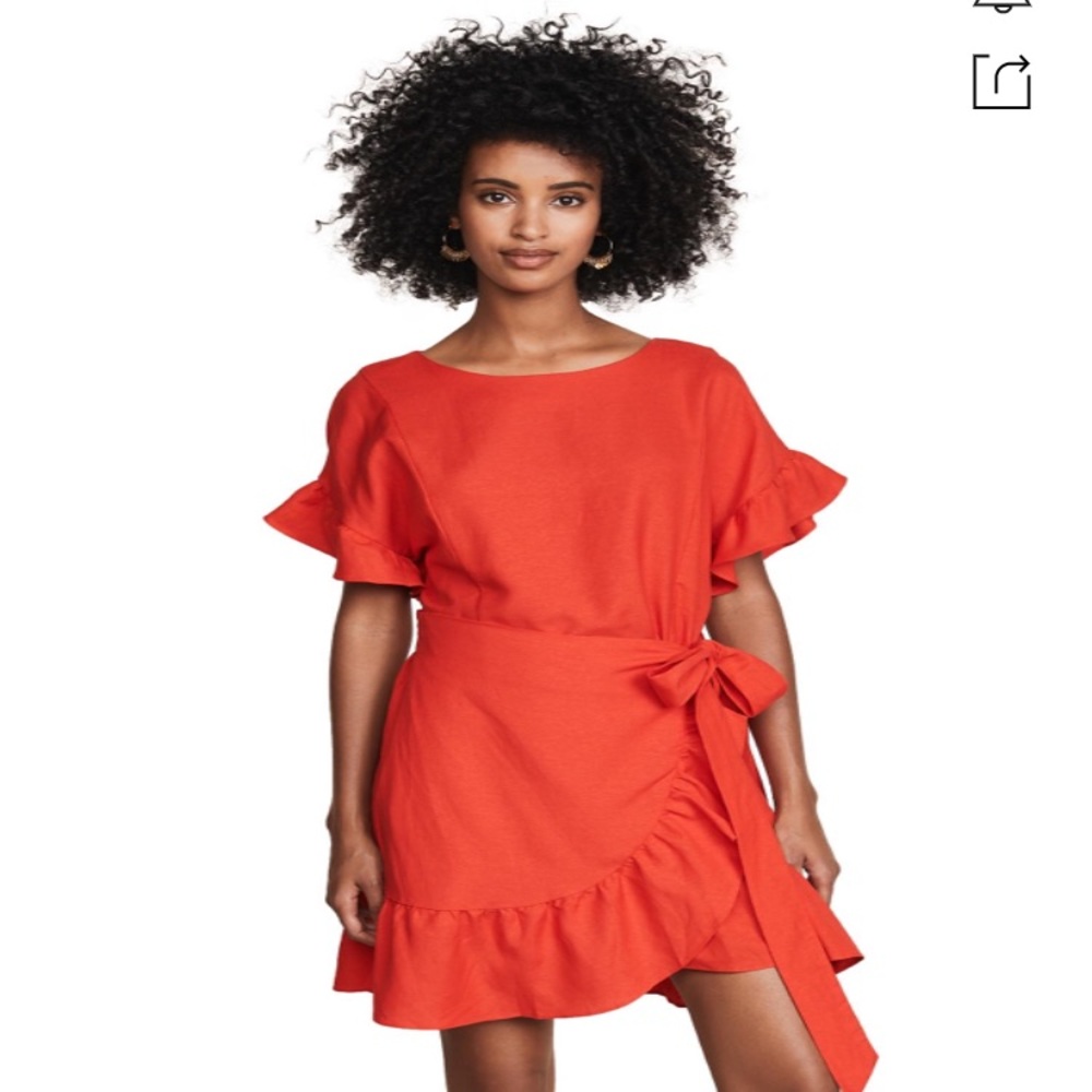 SOLD Linen Ruffle Wrap Dress In Soft Red Mineral